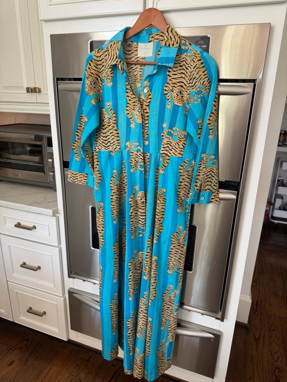 Turquoise Tiger Print Maxi Dress - Long Sleeve Shirt Dress small